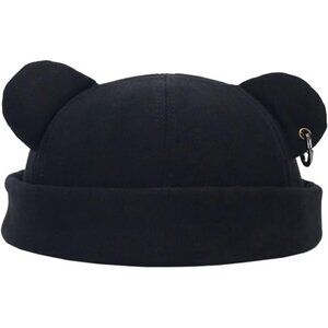 Unisex Black Bear Ear Skull Cap Brimless Cap Adjustable Docker Cap Docker Cap